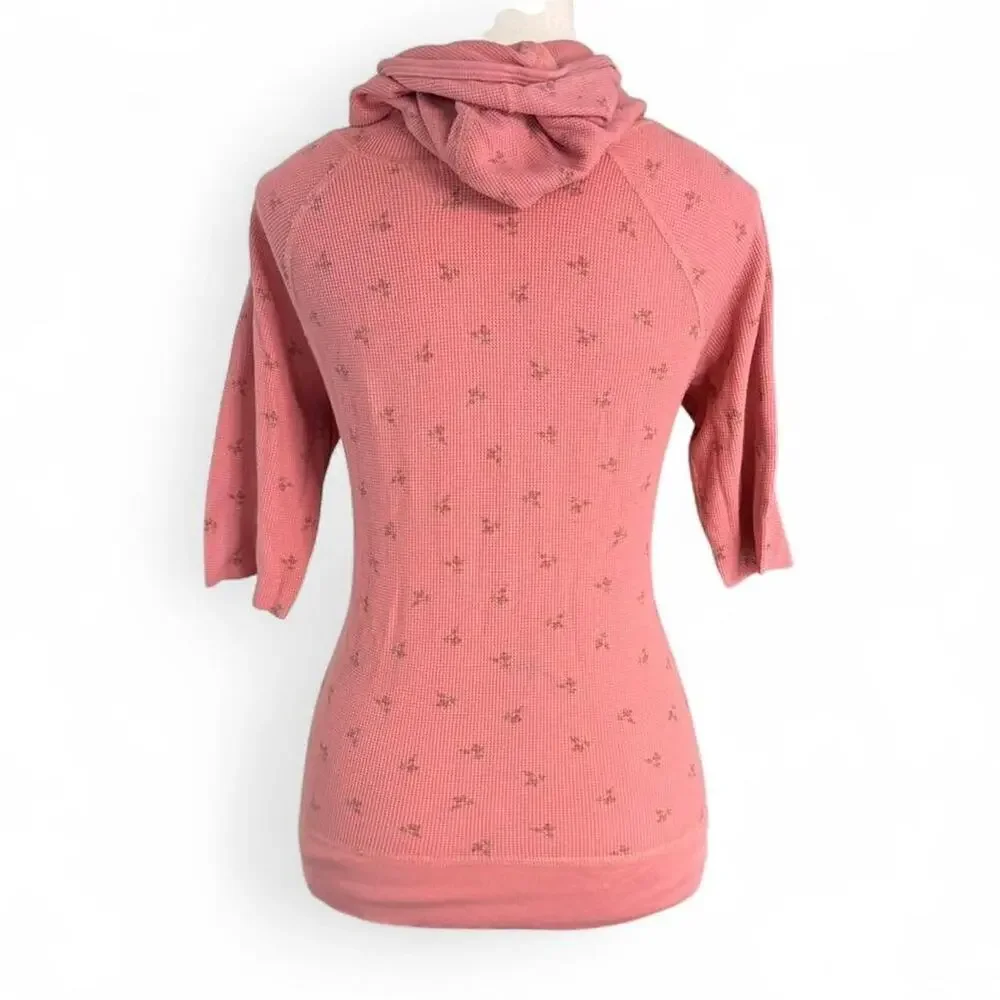 Juicy Couture pink Vintage Cotton floral hoodie 3/4 sleeve layering top Size L - Picture 2 of 8